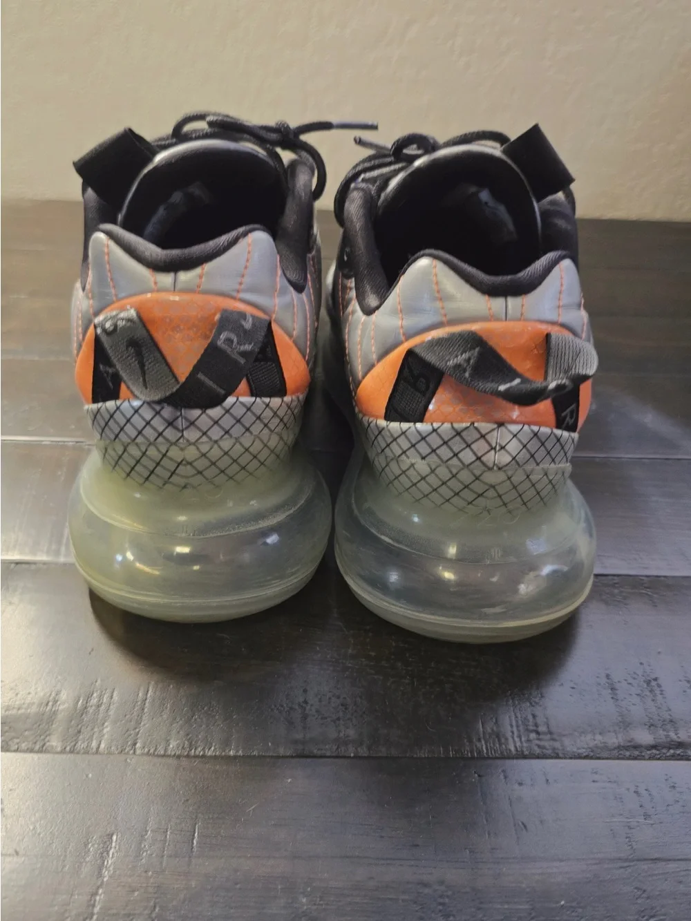 Nike Men's Silver and Black Athletic Sneakers with Orange Highlights